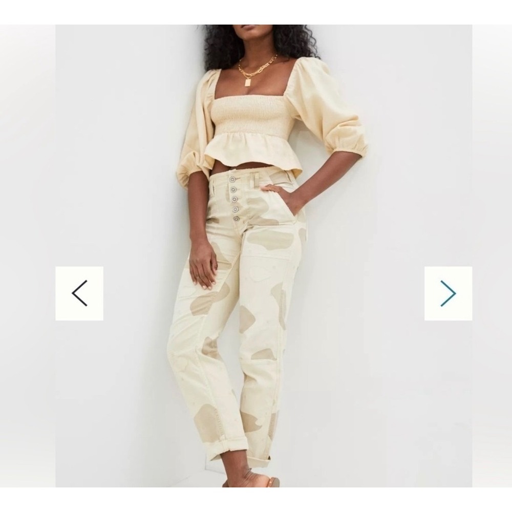 Anthropologie The Wanderer Camo Utility Pants Women Tan size 28 Button Fly Cargo